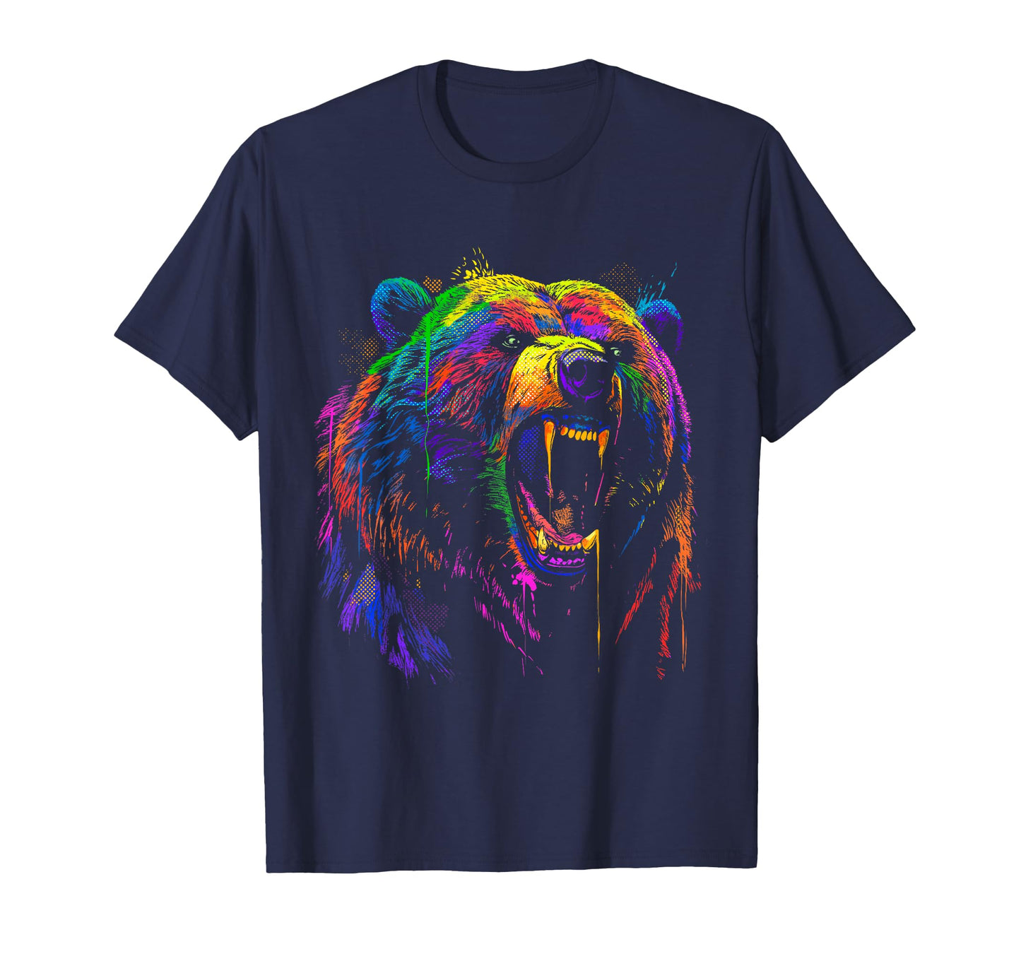 Rainbow Bear Shirt Vivid Vibrant Colorful Grizzly Bear Head T-Shirt