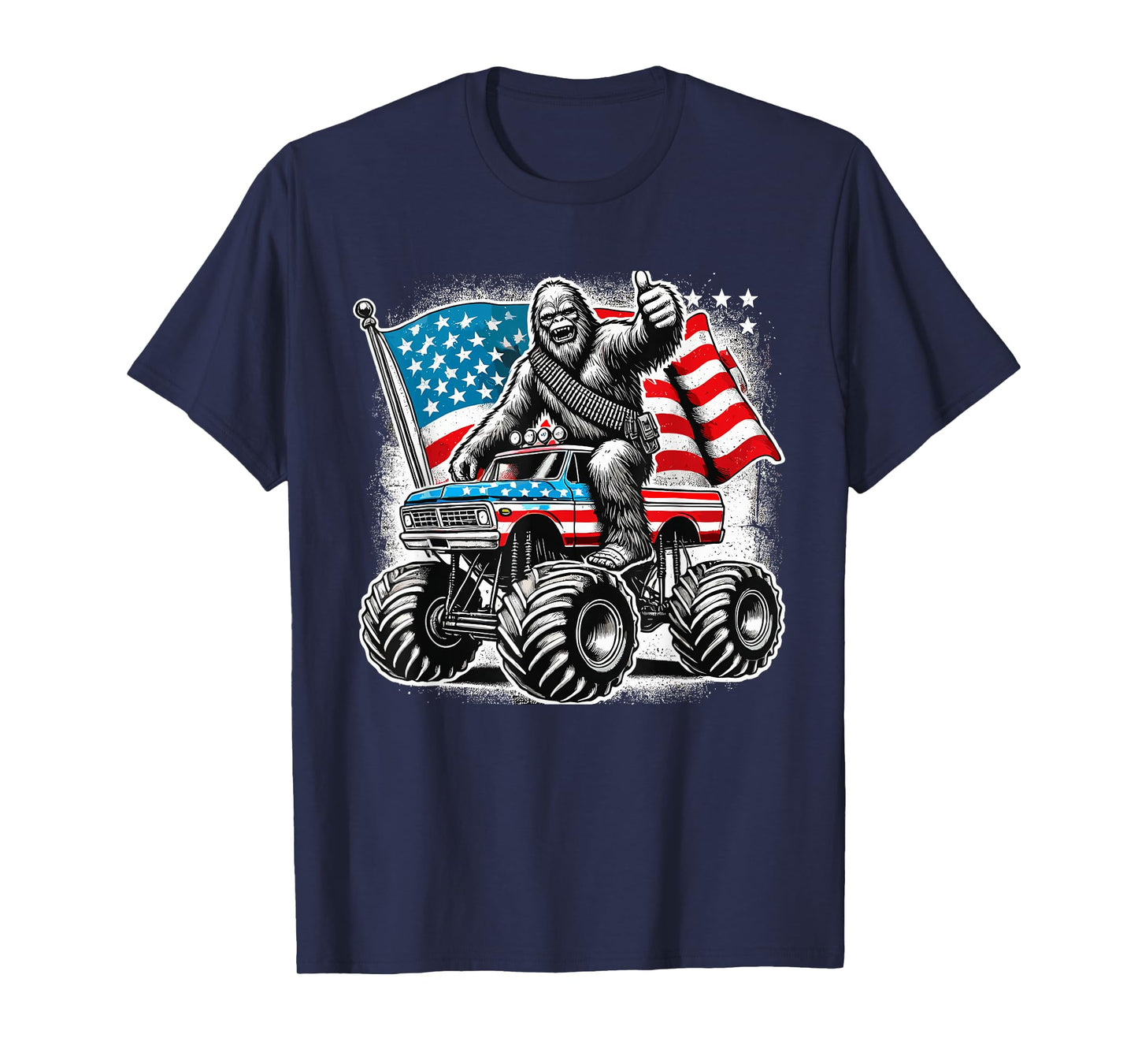 Patriotic Sasquatch Bigfoot Monster Truck American USA Flag T-Shirt