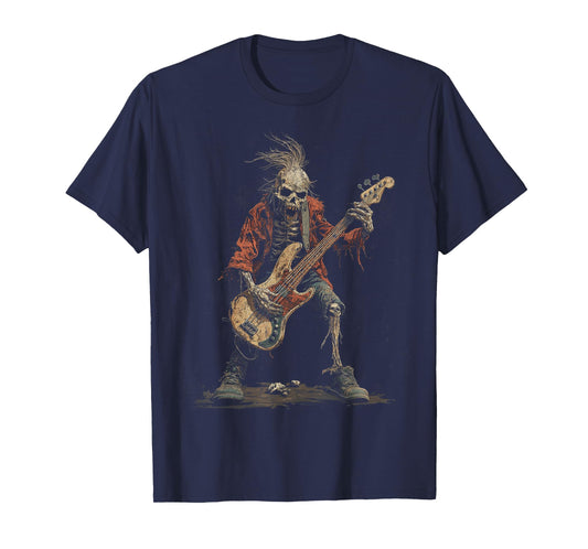 Skeleton Punk Rocker Halloween Bass Guitar Rock N Roll T-Shirt