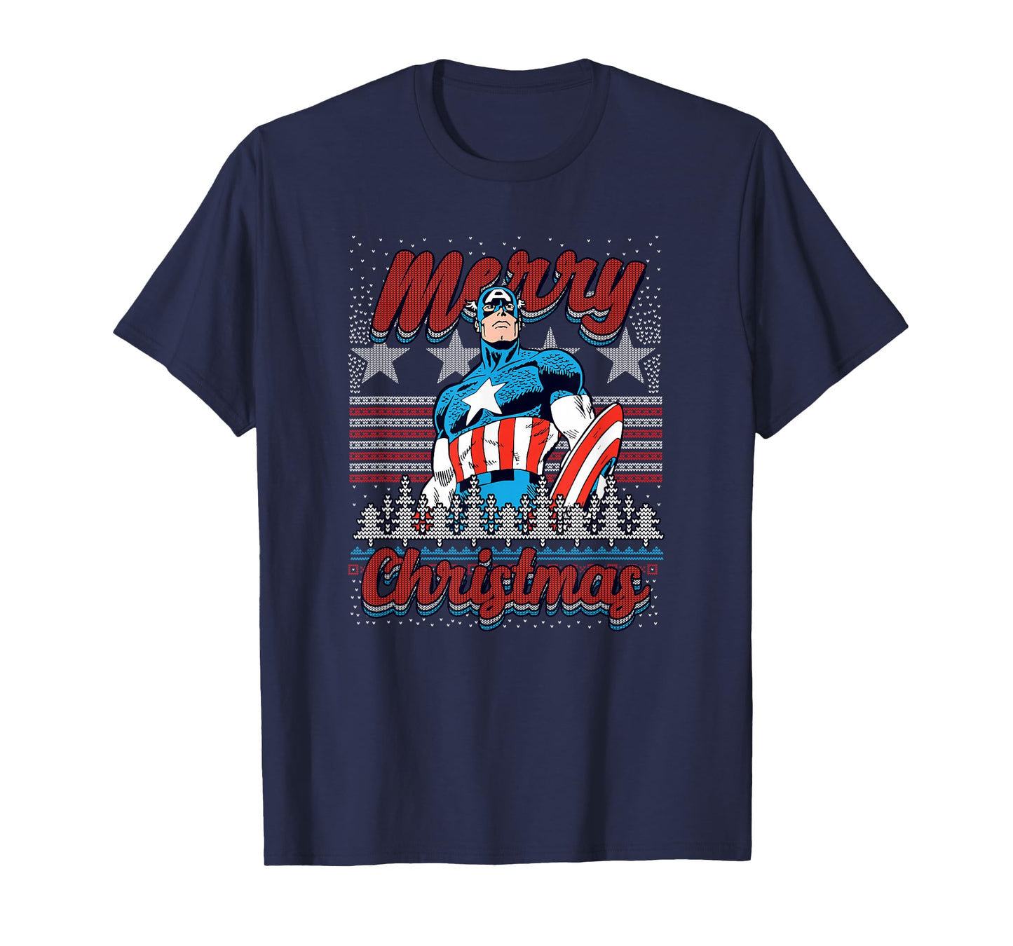 Marvel Christmas Captain America Ugly Sweater Pattern T-Shirt