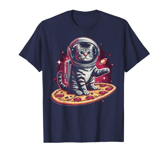 Astronaut Cat On Pizza Funny Kitten Food Pun Men Women Kids T-Shirt