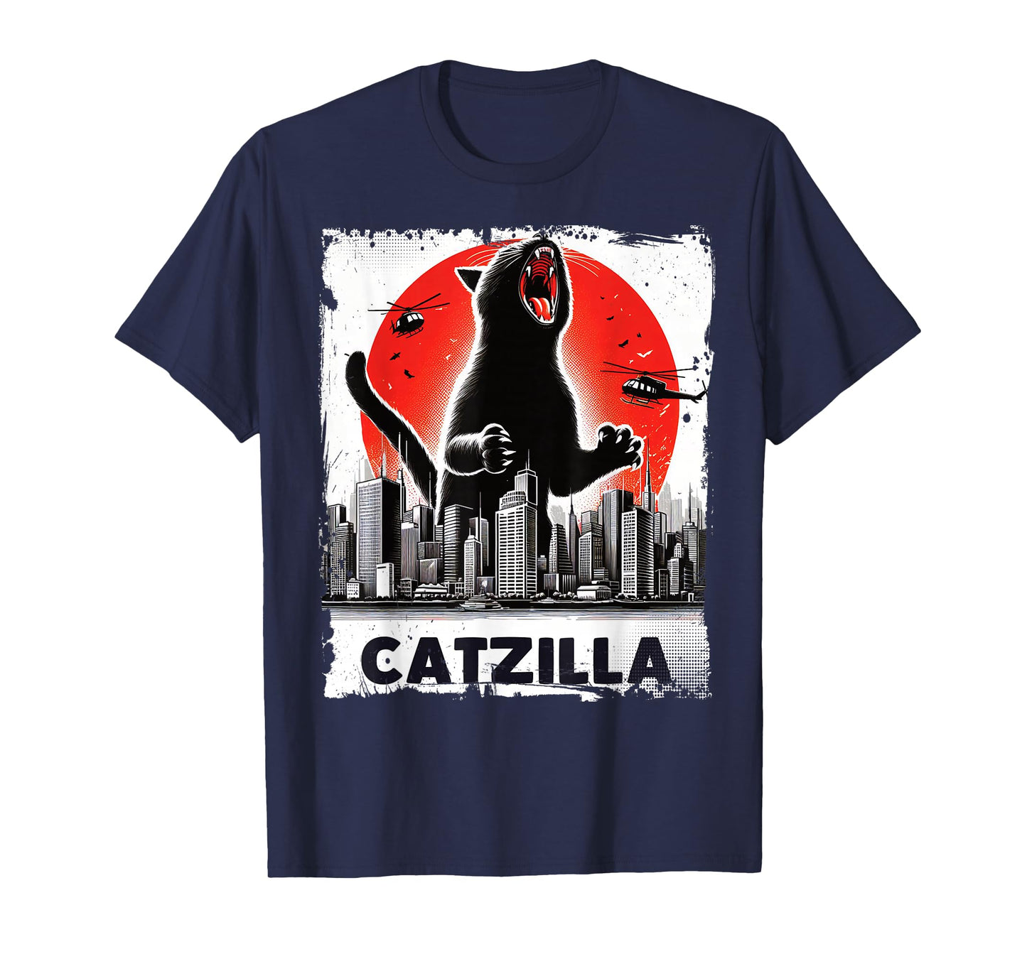 Retro Catzilla Japanese Kaiju Cat Roaring Monster Cat Lover T-Shirt