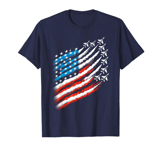 American Patriotic Fighter Jets USA Flag Waving 4th of July Women Men T-Shirt
