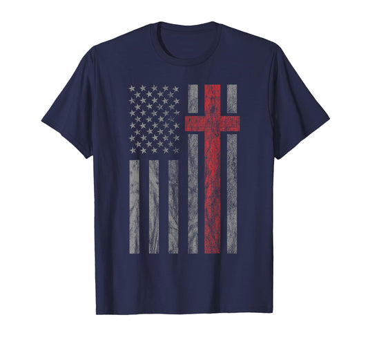 Vintage Distressed USA Flag Christian Design T-Shirt
