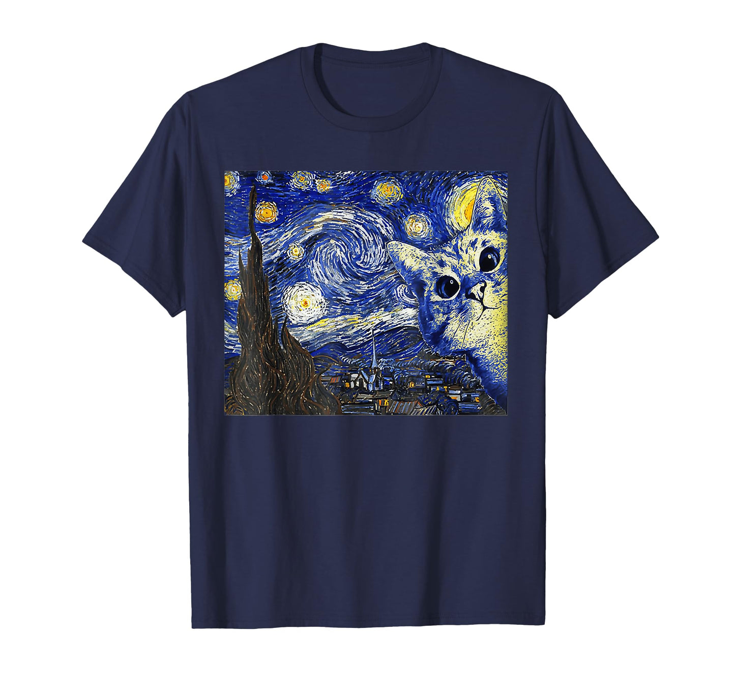 Cat Tshirt, Starry Night Cat, Womens Cat Shirt, Van Gogh Cat T-Shirt