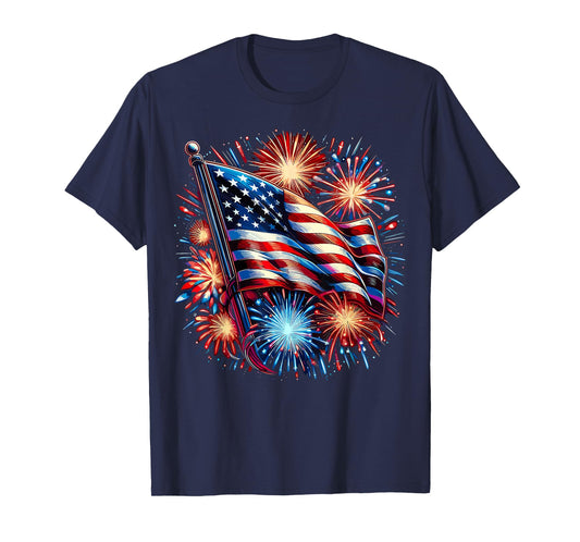 USA Flag Fireworks Patriotic 4th of July T-Shirt