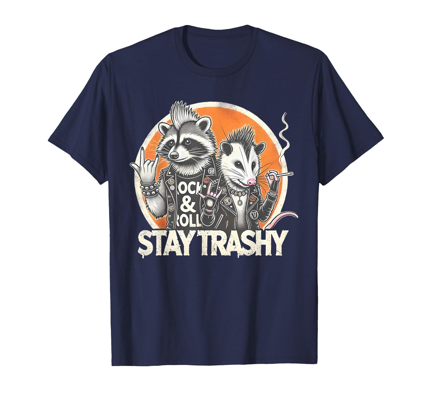 Stay Trashy Racoon Possum Funny Rock On Street Cat Punk Meme T-Shirt