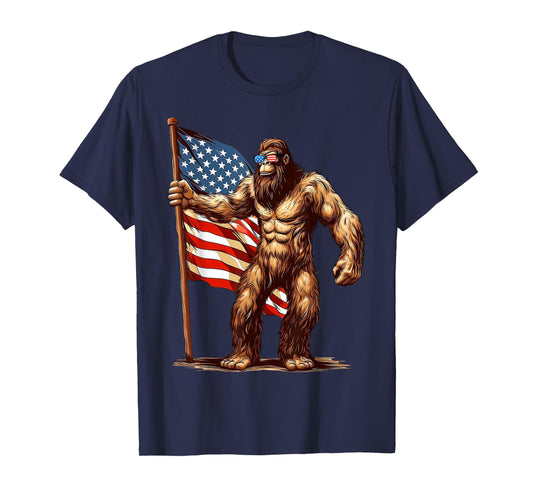 American Flag Bigfoot Sunglasses Patriotic 4th of July USA T-Shirt
