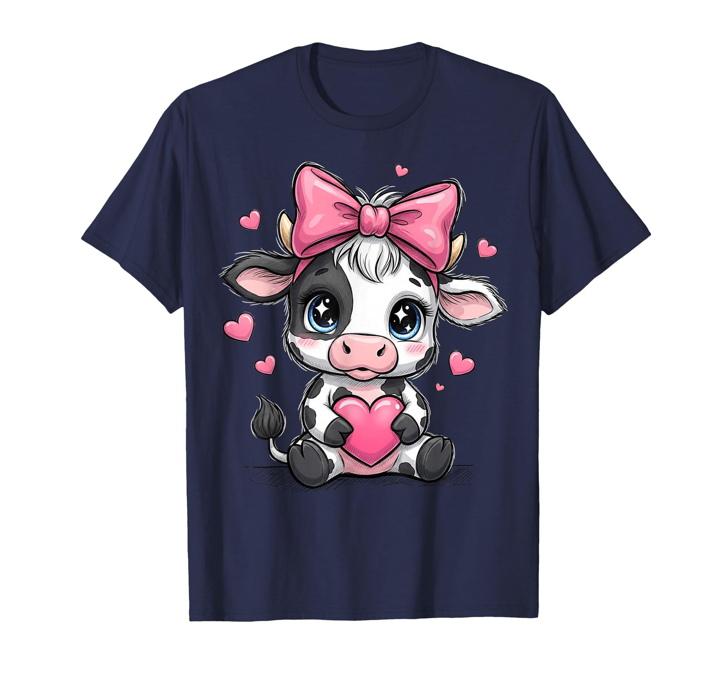 Awesome Black & White Cow Holding Heart Pink Coquette Bow T-Shirt