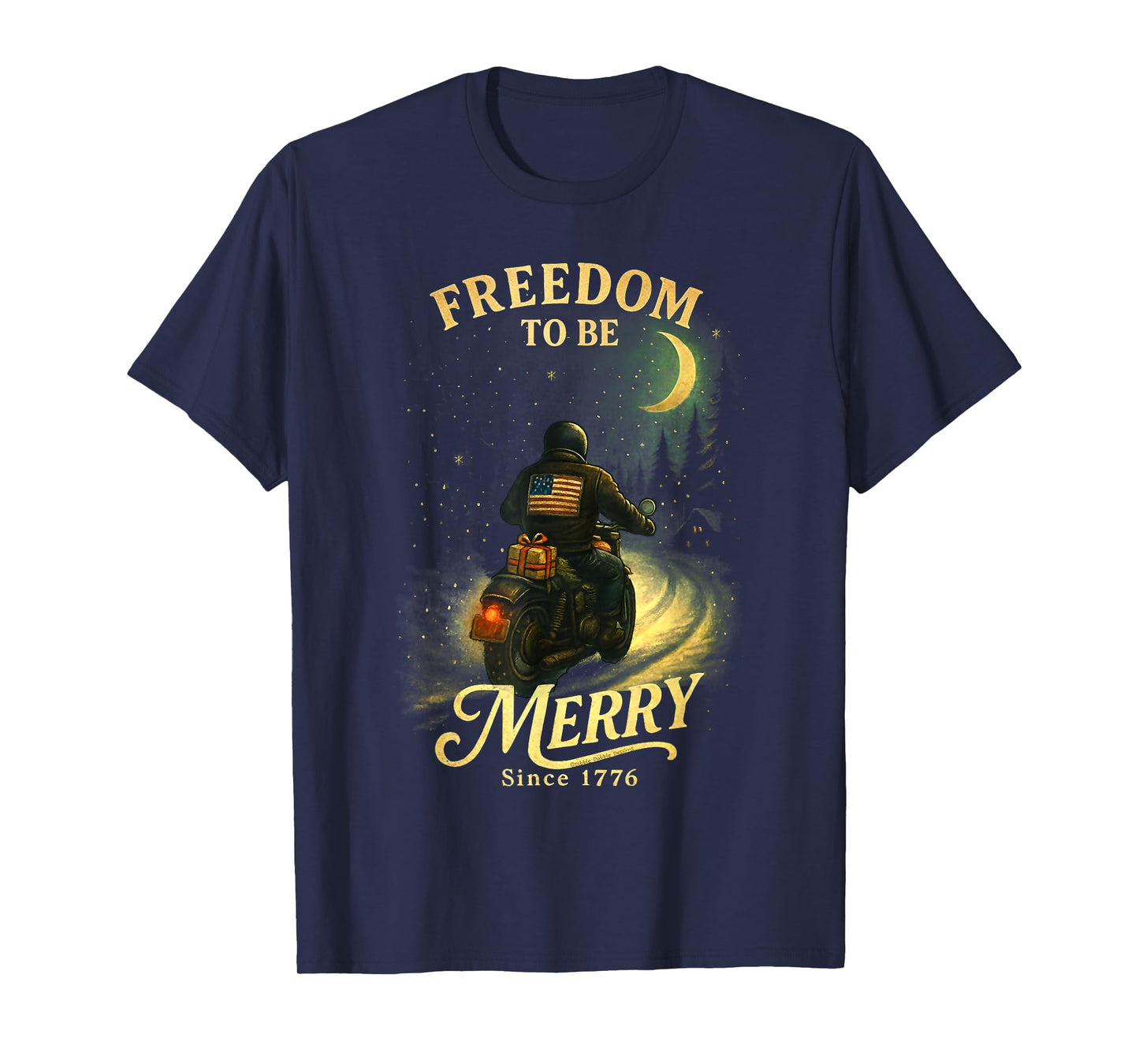 Vintage Patriotic USA Merry Christmas Motorcycle Rider T-Shirt