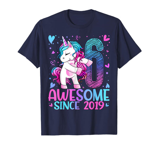 6th Birthday Unicorn Awesome Since 2019 Birthday Girl Party T-Shirt