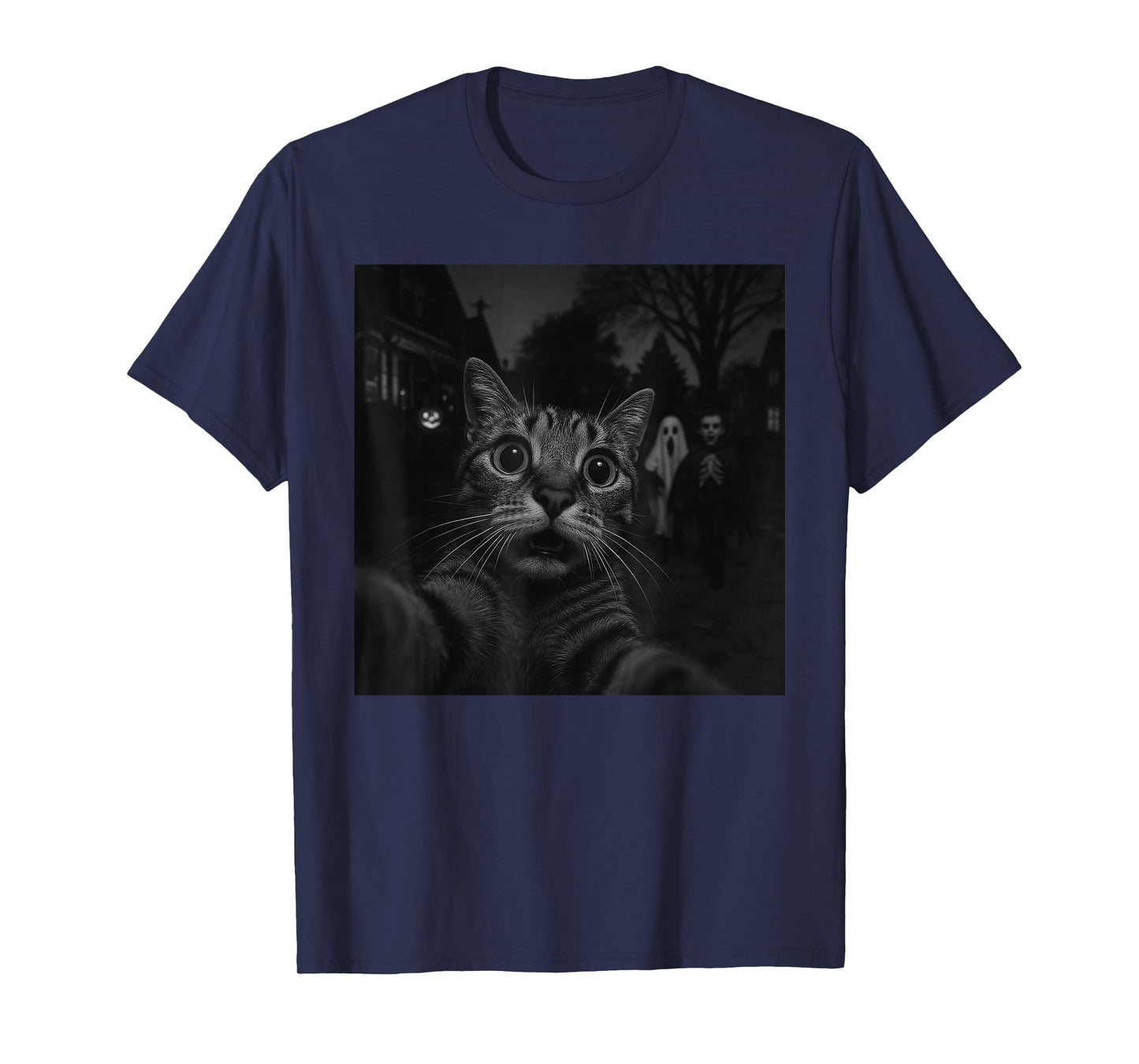 Funny Halloween Cat Selfie Ghost Skeleton Boo Trick or Treat T-Shirt