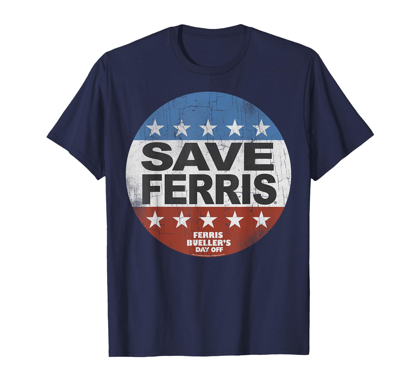 Ferris Bueller's Day Off Save Ferris American Flag Button T-Shirt Small