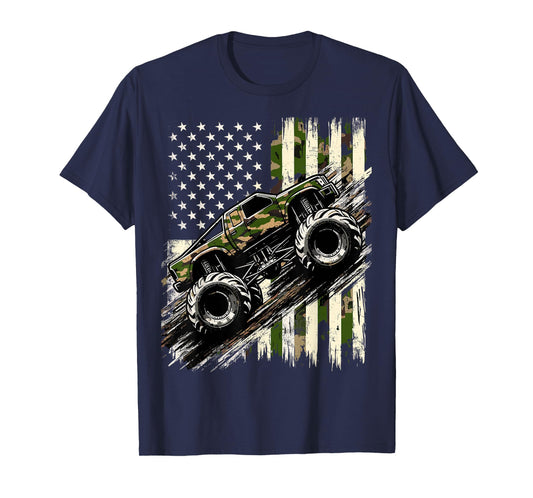 Monster Trucker Camo USA Flag American T-Shirt
