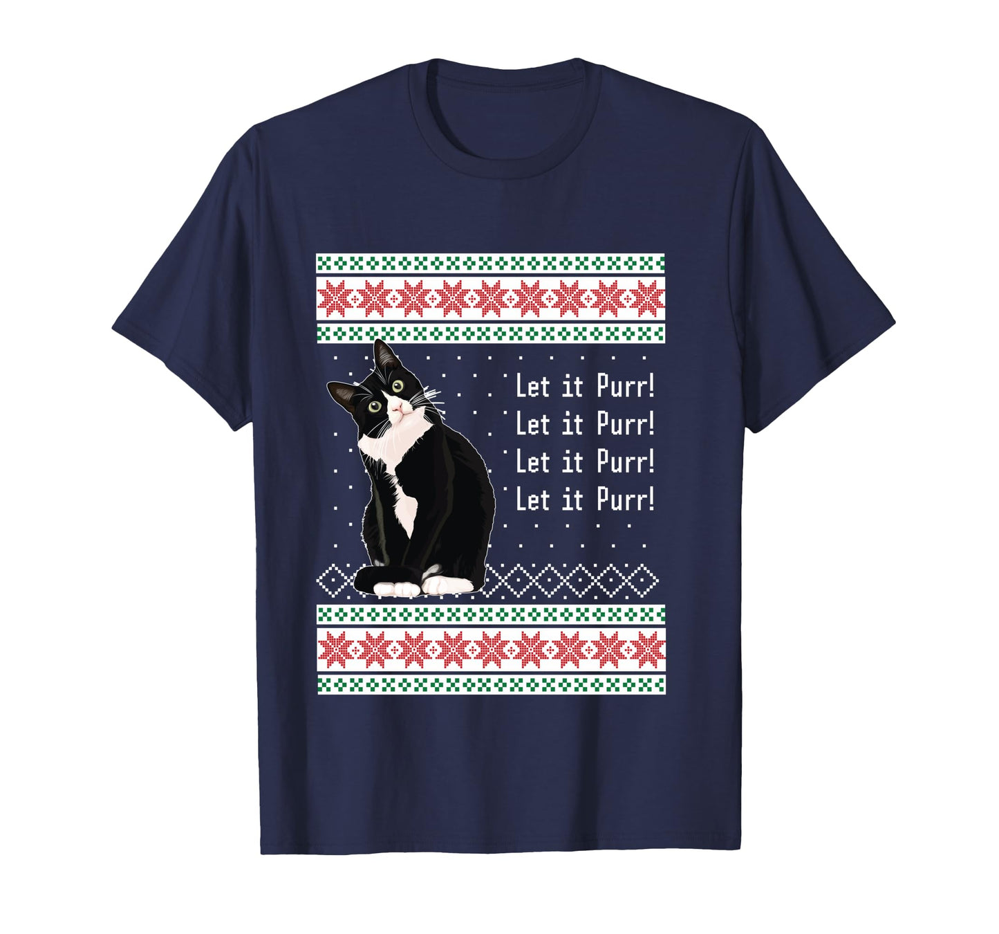 Ugly Christmas Sweater Let it Purr Tuxedo Cat T Shirt
