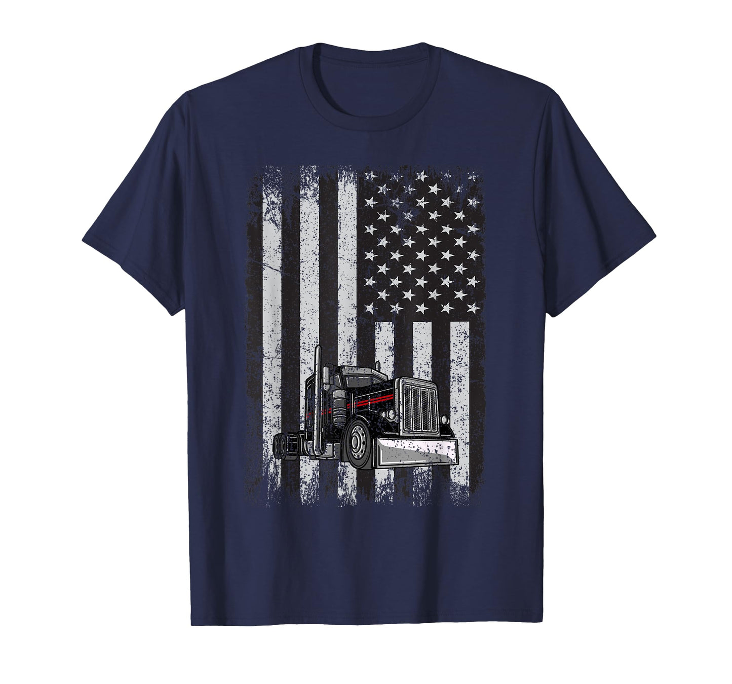 Patriotic black Truck American Flag black white T-Shirt