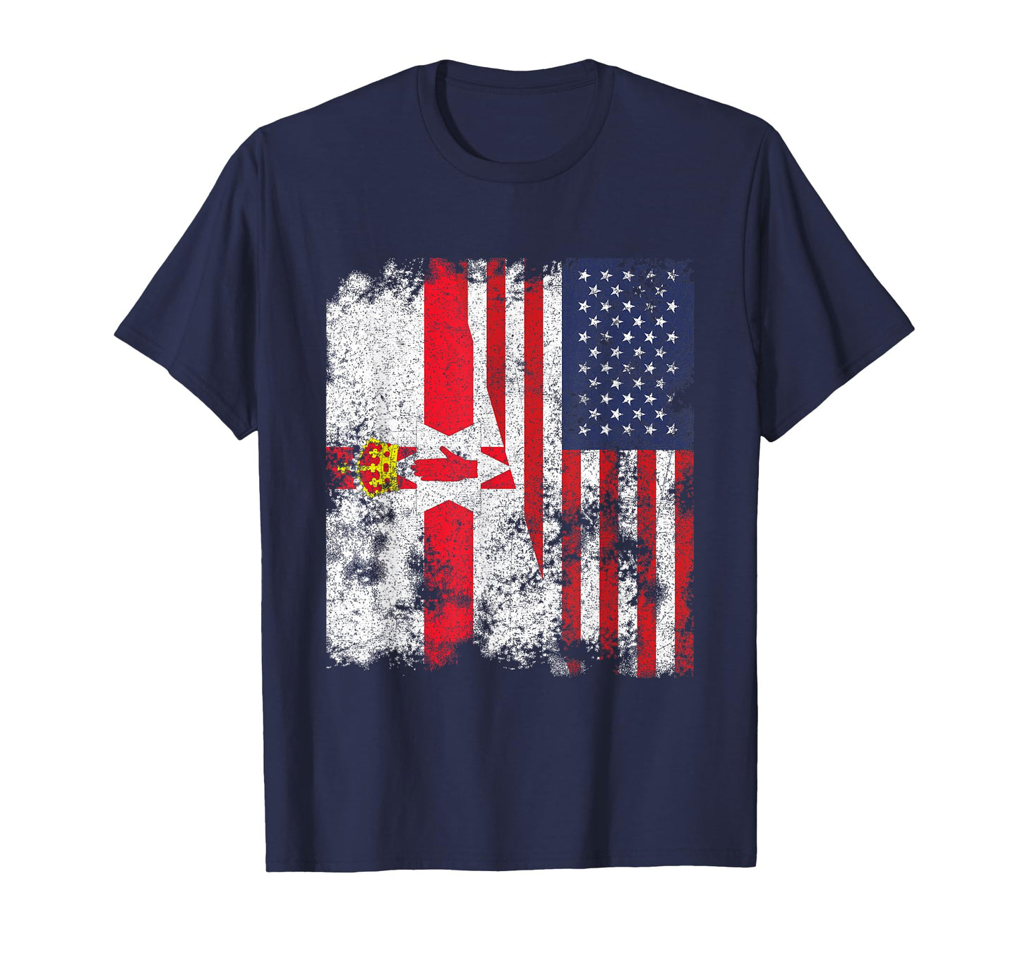 Northern Ireland USA Flag Distressed - Half American T-Shirt for Women Kids Men