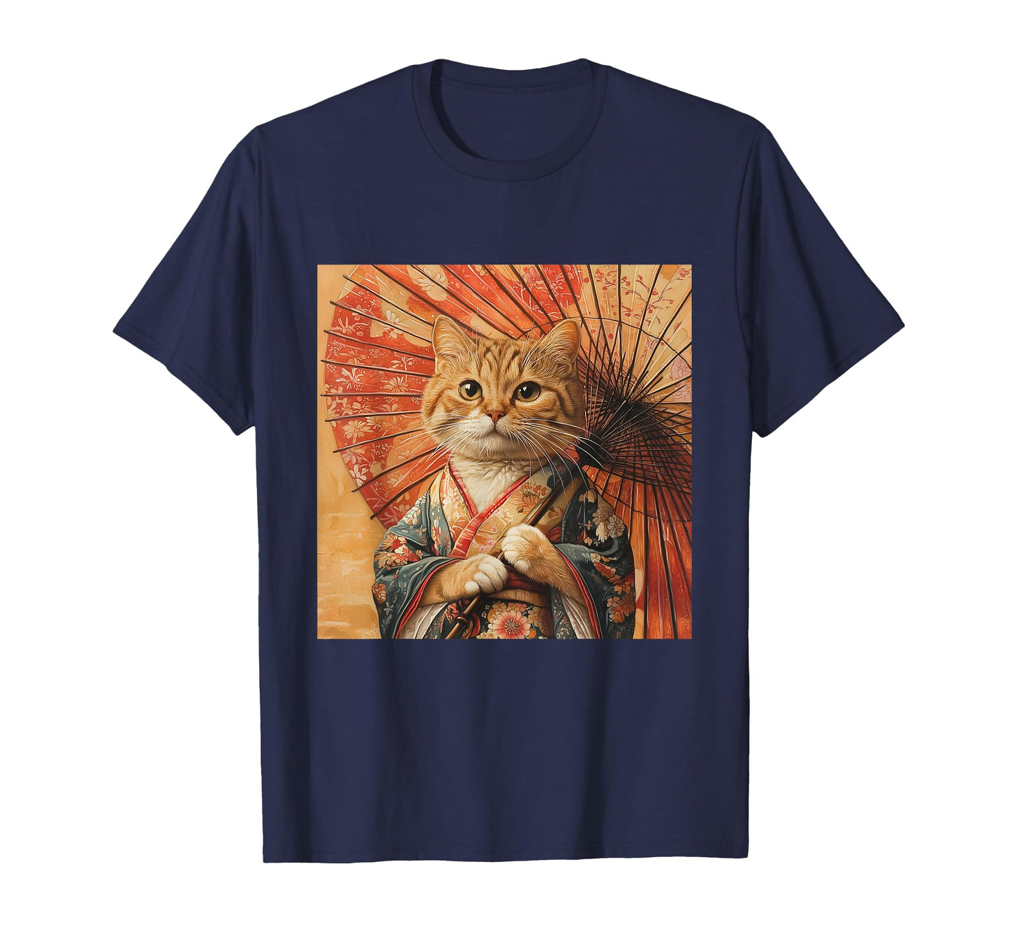 Cat Kimono Umbrella Japan Japanese Kawaii Funny Graphic Men Women Girls Kids T-Shirt