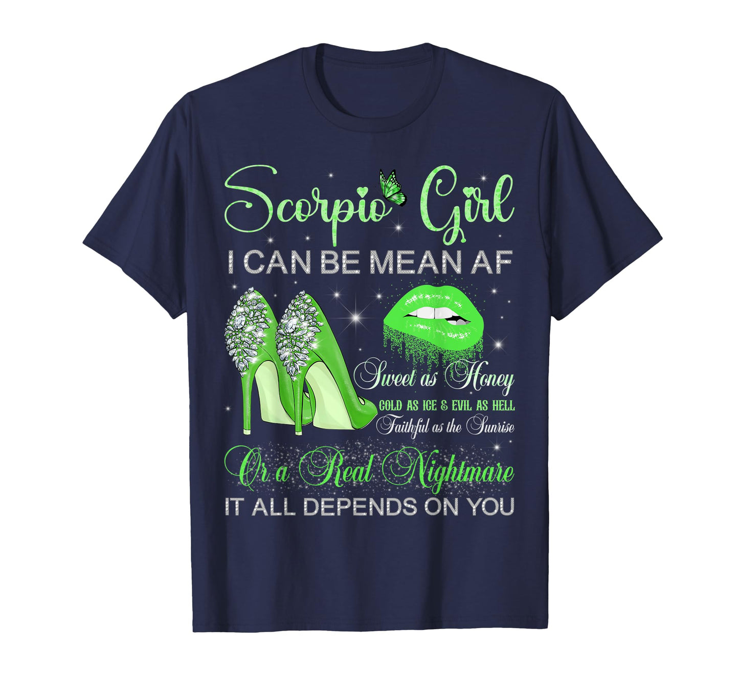 Scorpio Girl Birthday High Heels Dripping Lips Butterfly T-Shirt