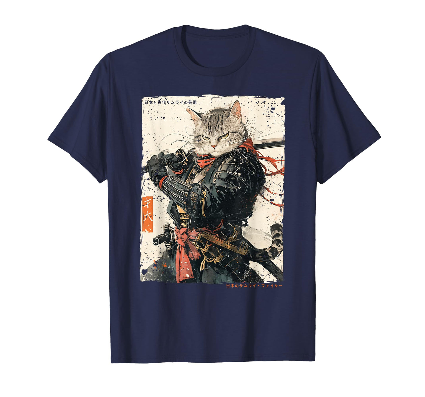 Samurai Cat Warrior Ukiyo Ink Artwork Cat Samurai T-Shirt
