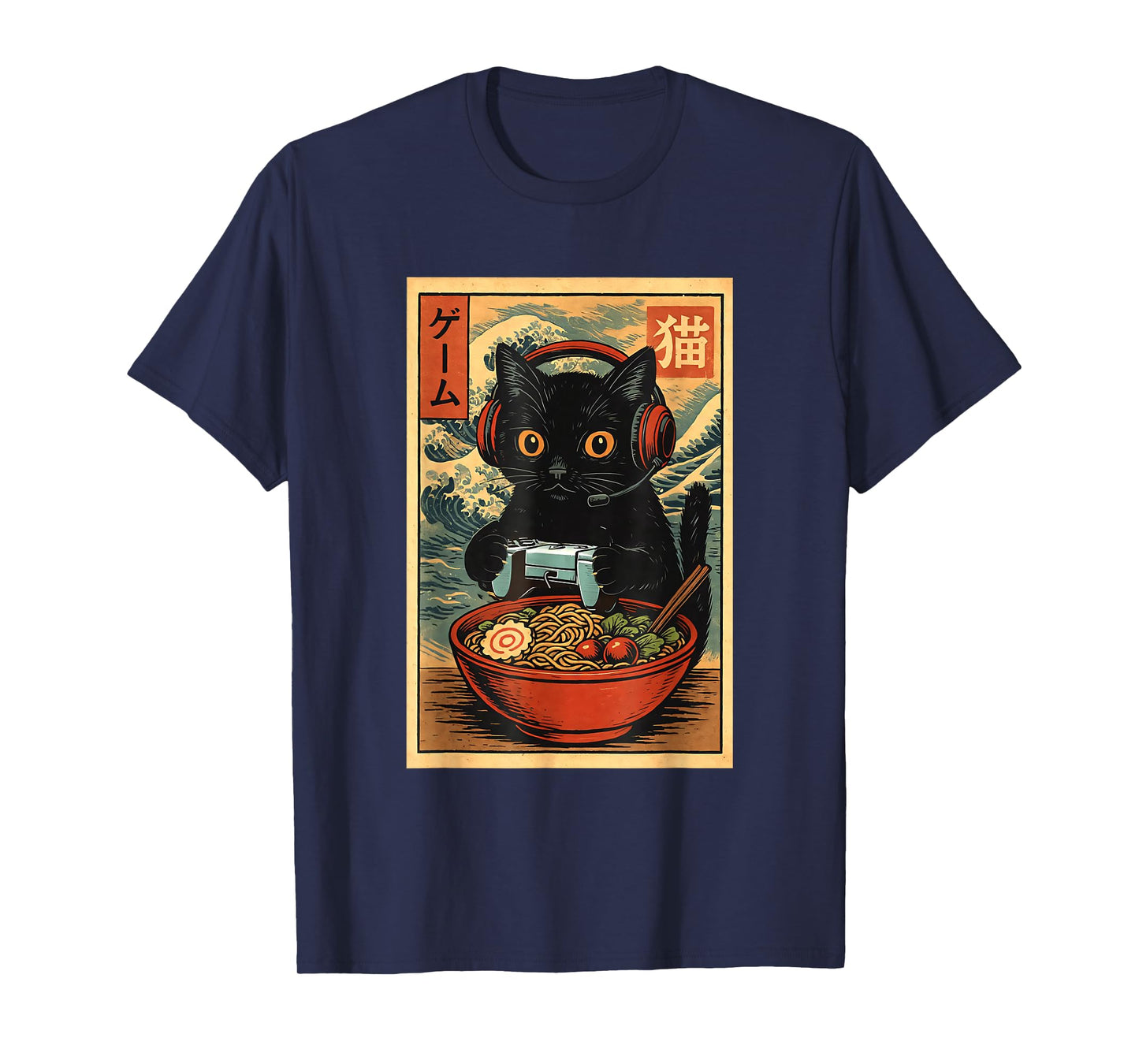 Funny Cute Kawaii Gamer Cat Ramen Retro Japanese Cat Gaming T-Shirt