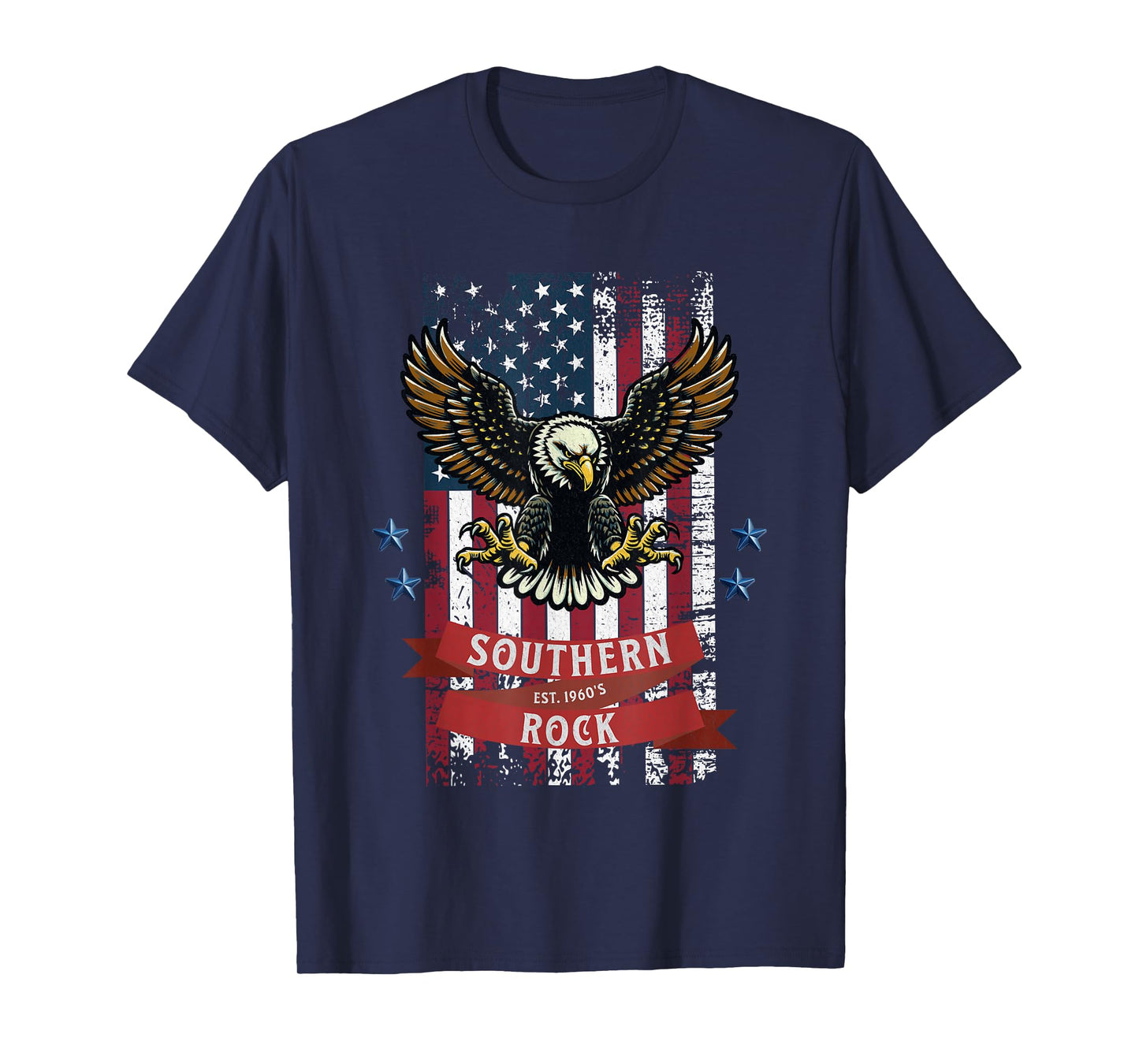 Southern Rock Est. 1960s - Vintage Eagle & Flag Design T-Shirt, Small, Black