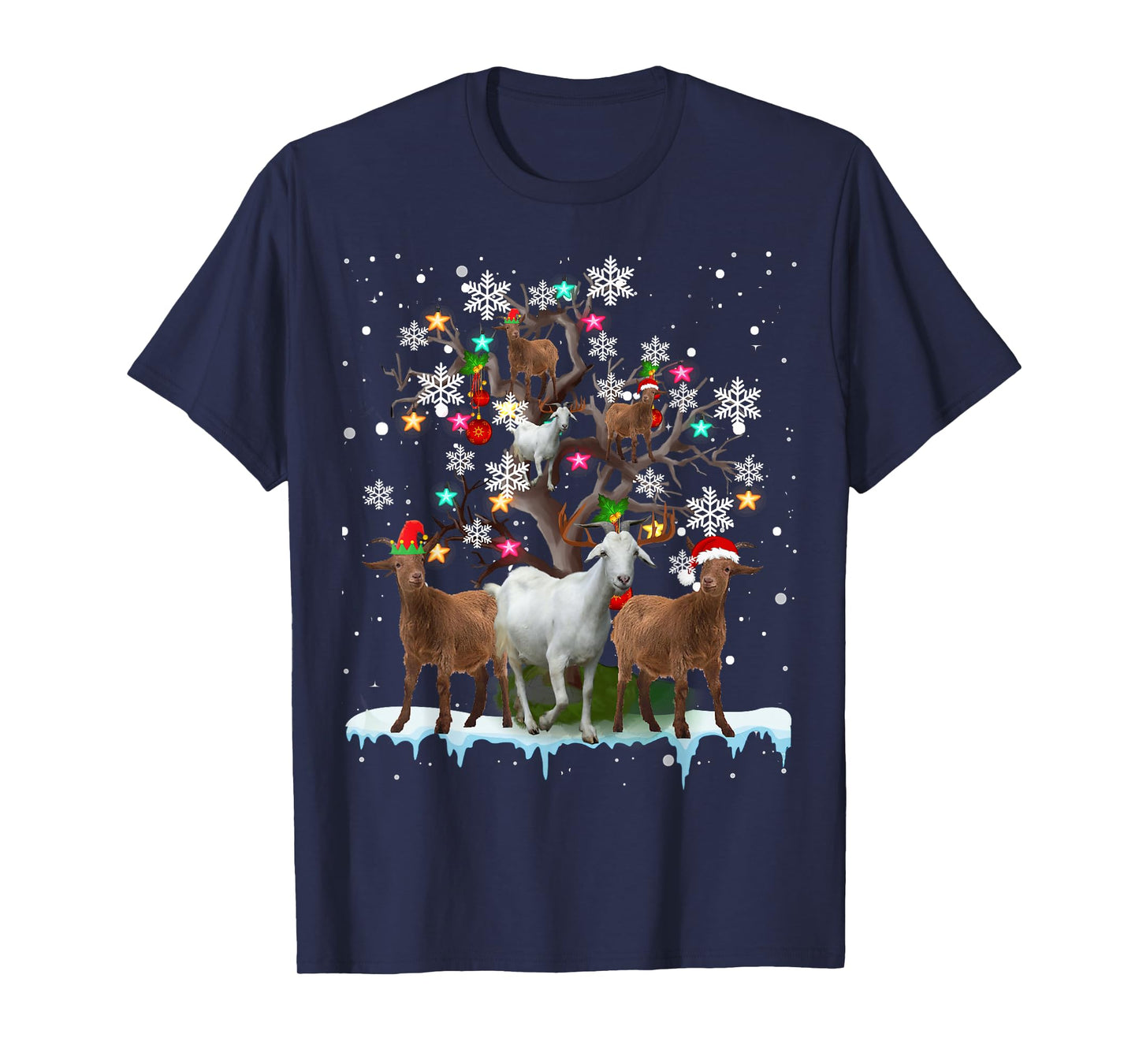 Christmas Goat On Tree Funny Santa Goat Lover Farmer T-Shirt