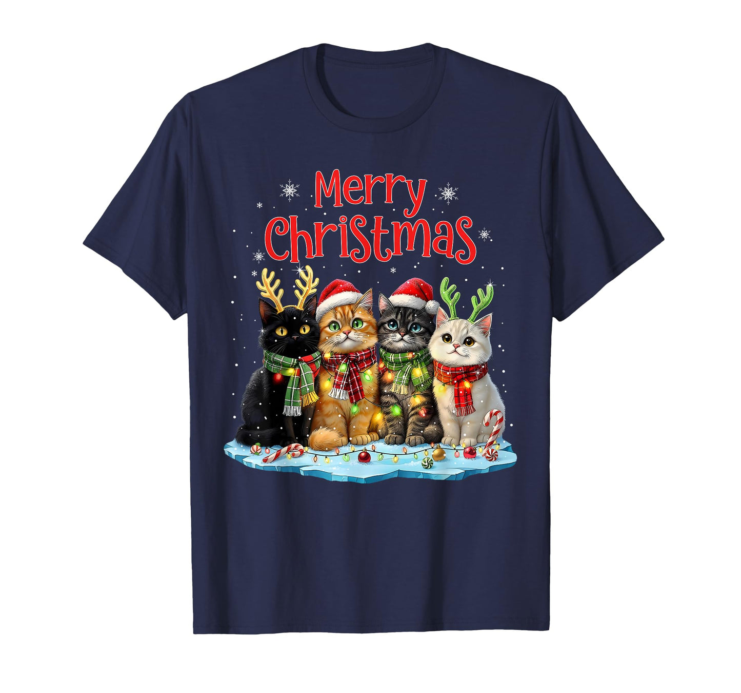 Cute Christmas Cats Funny Xmas Holiday Kitten Lover Graphic T-Shirt