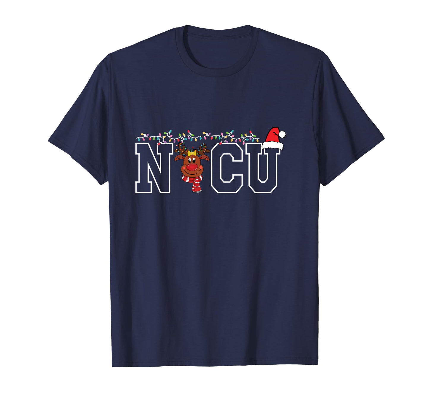 Cute Santa Hat Reindeer Christmas Light Xmas NICU Nurse Cool Long Sleeve T-Shirt