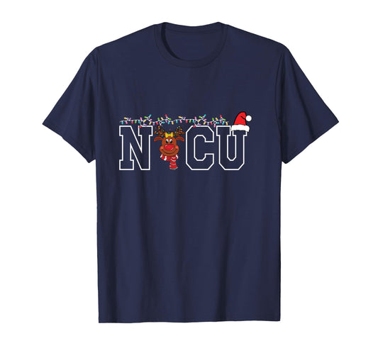 Cute Santa Hat Reindeer Christmas Light Xmas NICU Nurse Cool Long Sleeve T-Shirt