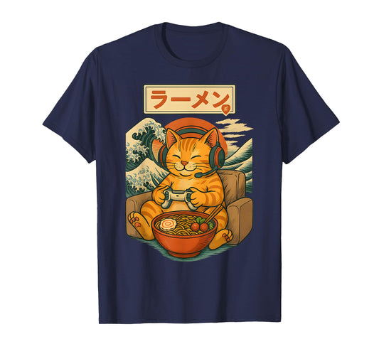 Cute Kawaii Gamer Cat Funny Ramen Japanese Cat Gaming T-Shirt