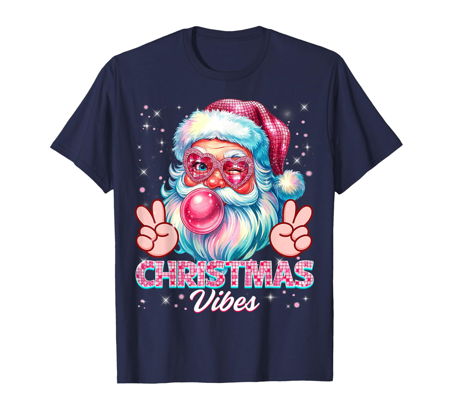 Christmas Vibes Cute Pink Santa Vintage Retro Pjs Women Girl T-Shirt