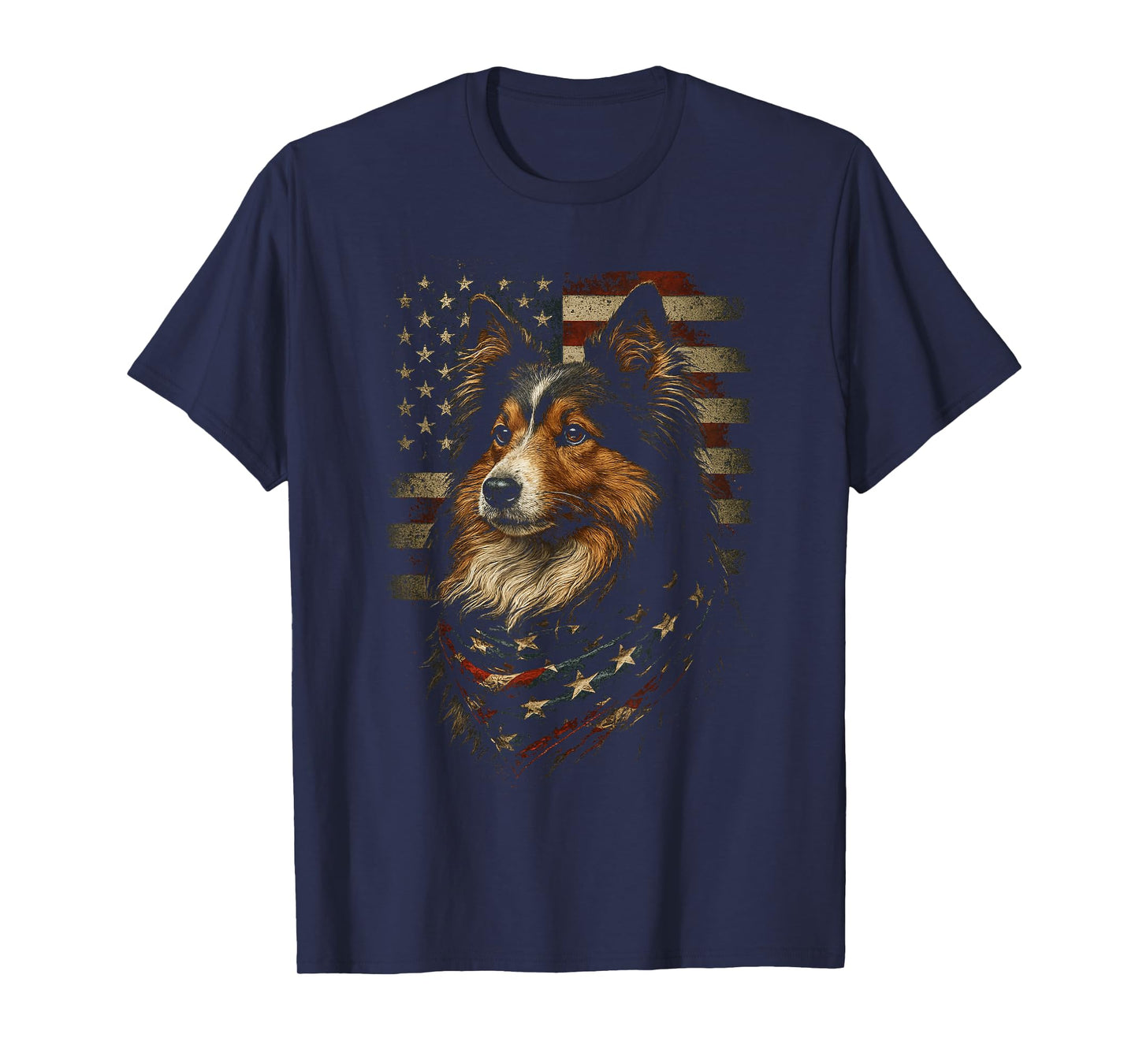 Shetland Sheepdog USA Flag Patriotic Sheltie 4th of July T-Shirt