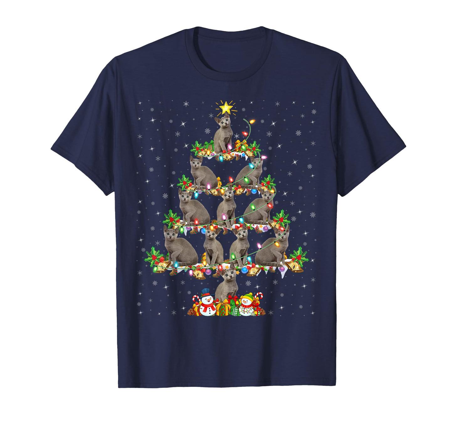 Russian Blue Cat Xmas Lights Russian Blue Cat Christmas Tree T-Shirt