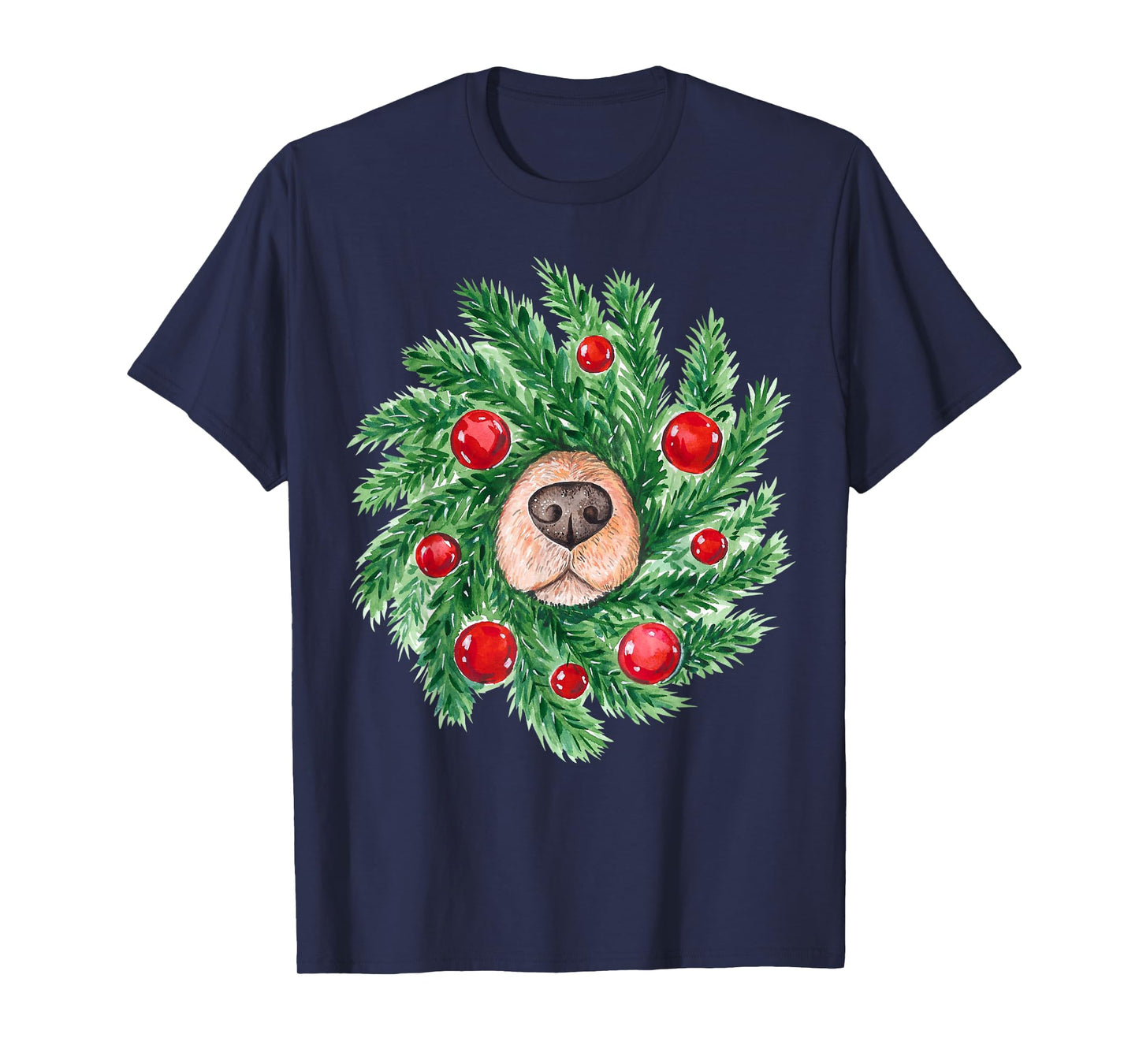 Cute Christmas men women dog nose wreath funny dogs Xmas dog T-Shirt