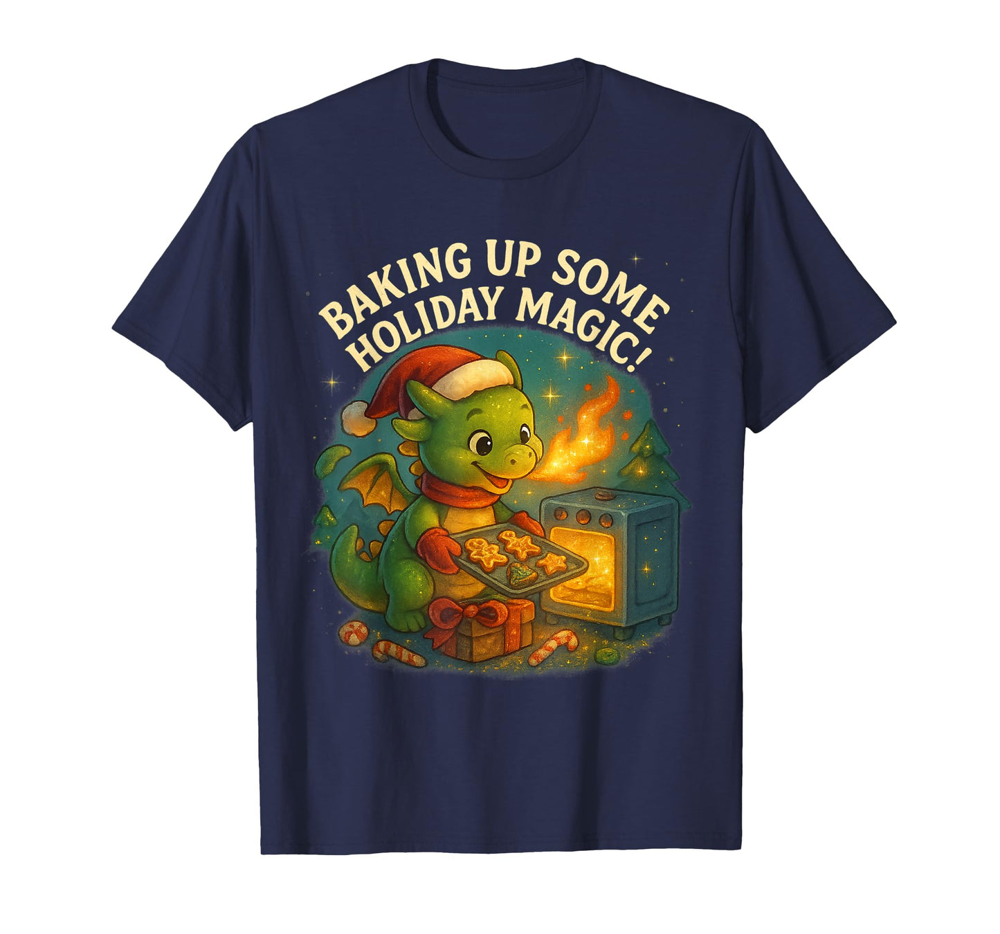 Baking Up Holiday Magic Cute Dragon Design T-Shirt