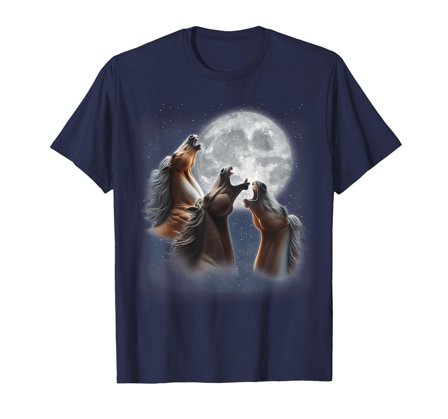 3 Horses Howling At The Moon Funny Horse Lover Equestrian T-Shirt