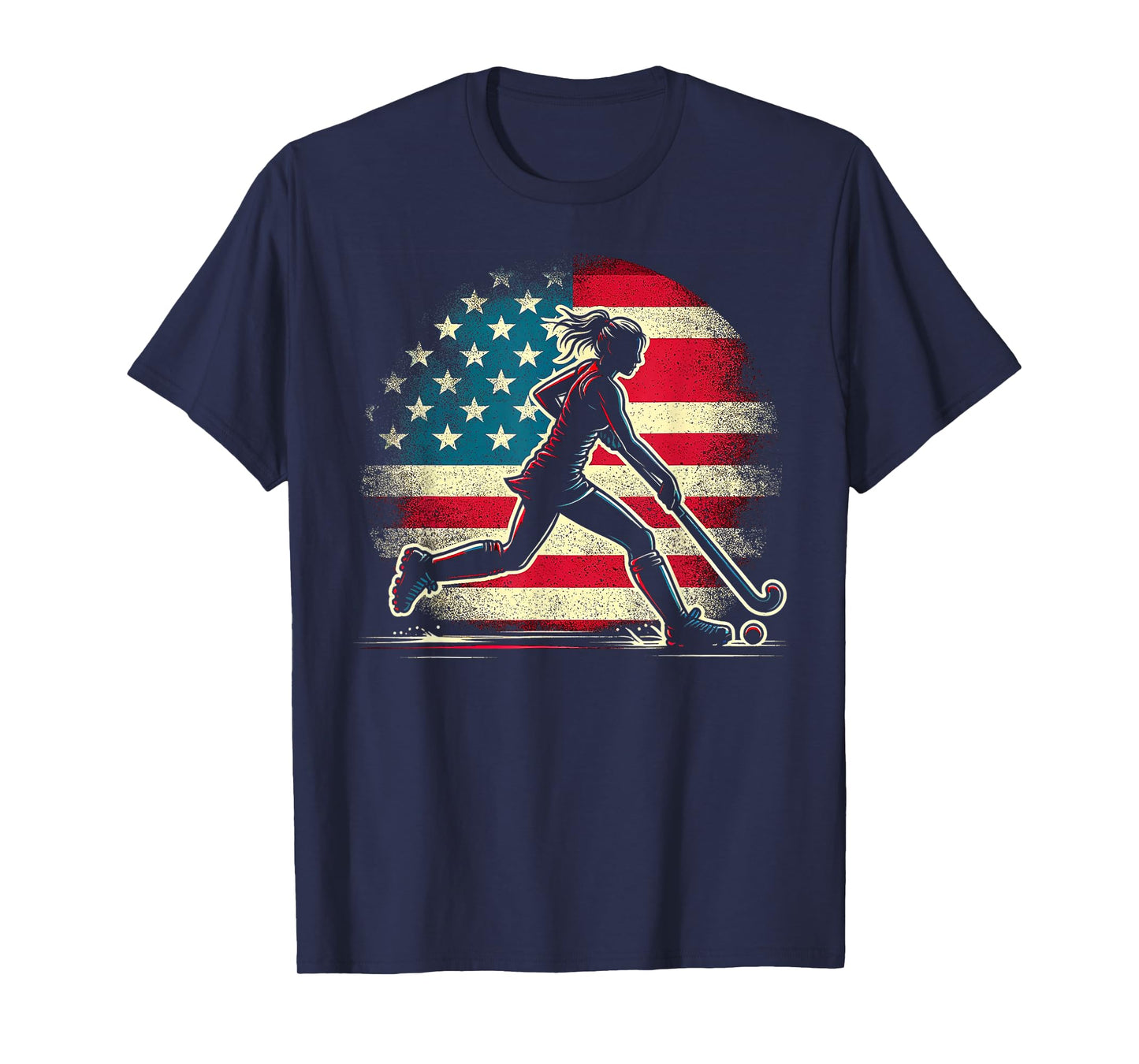 Field Hockey Girl USA United States Of America Flag T-Shirt