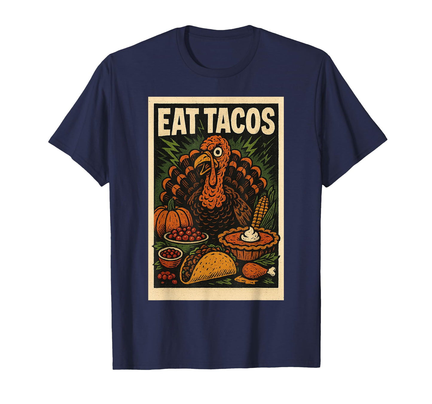 Funny Thanksgiving Shirt Eat Tacos Turkey Retro Horror Comic T-Shirt