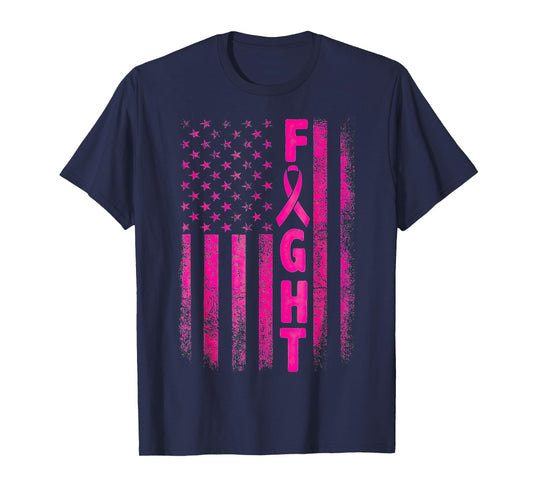 Fight Breast Survivor American Flag Breast Cancer Awareness T-Shirt