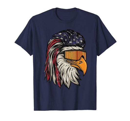 Vintage Eagle Mullet Sunglasses Merica 4th Of July USA Flag T-Shirt