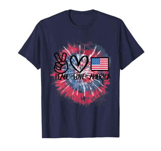 Peace Love America Tie Dye 4th of July Patriotic for Girls T-Shirt