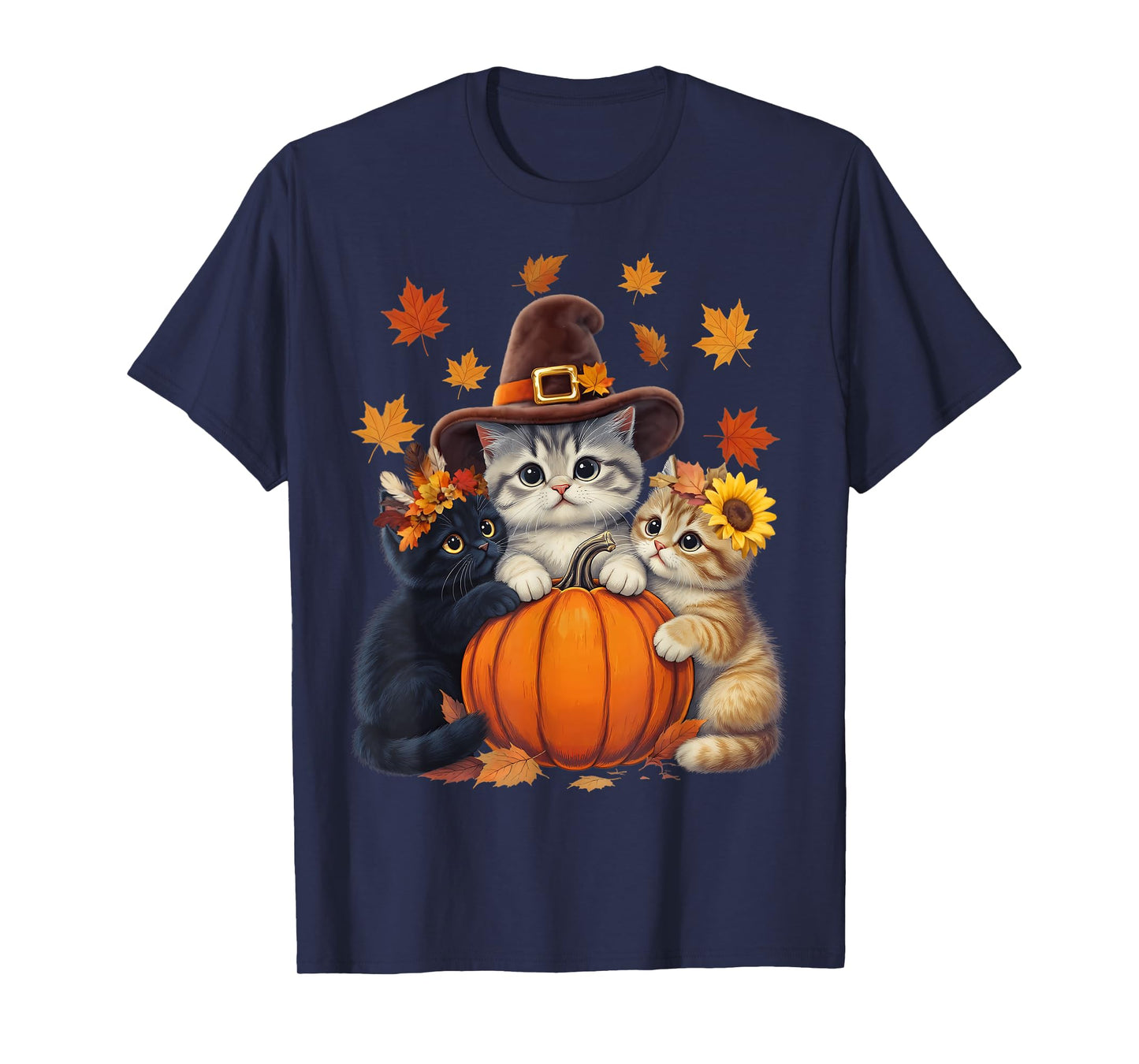 Thanksgiving Kittens and Pumpkin Cats Lover Men Women Fall T-Shirt