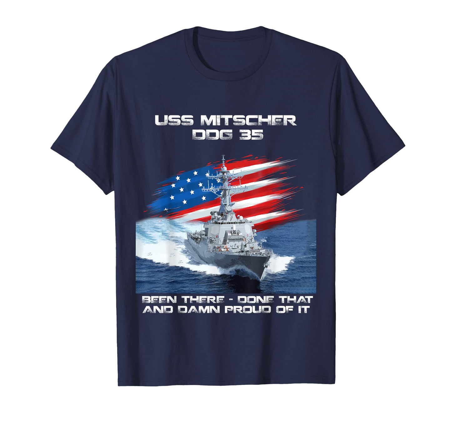 USS Mitscher DDG-35 Destroyer Ship USA Flag Veteran Xmas T-Shirt