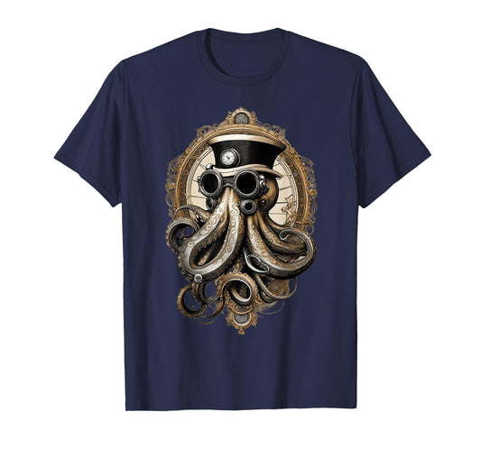 Classic Steampunk Octopus Retro Vintage Funky Fun Graphic T-Shirt