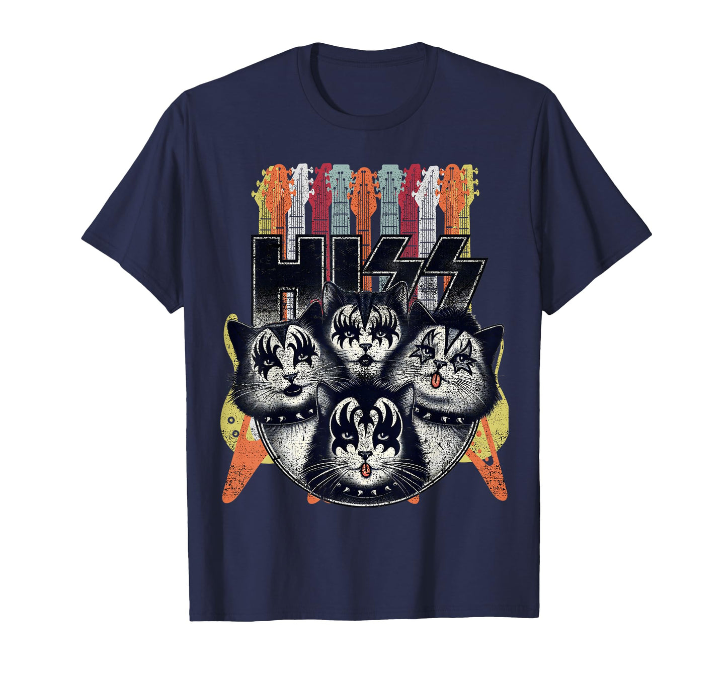Hiss Funny Cats Kittens Parody Rock Rockin vintage retro cat T-Shirt for Men Women