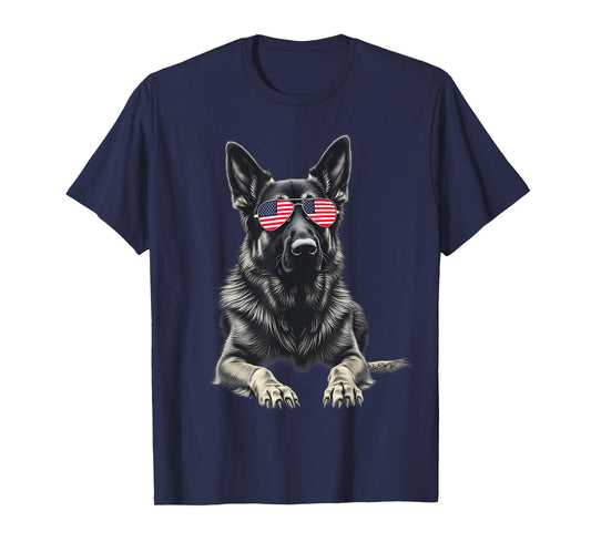 German Shepherd USA Flag Sunglasses Patriotic 4th of july T-Shirt