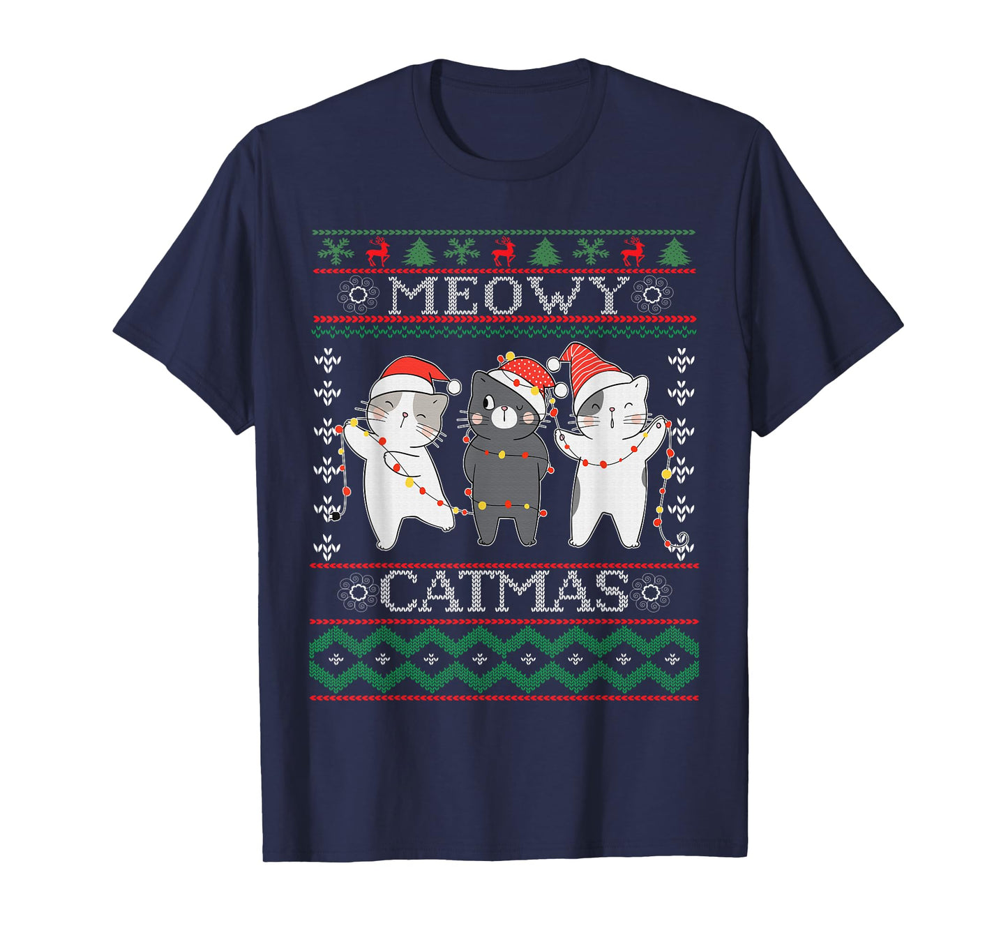Funny Christmas Cat Matching Family Pajamas Meowy Catmas T-Shirt