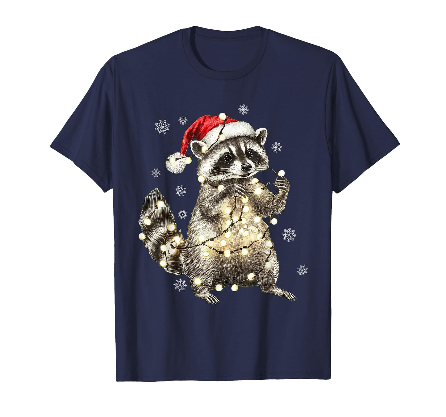 Raccoon Christmas Tree Lights Pajama Racoon Lover Xmas T-Shirt