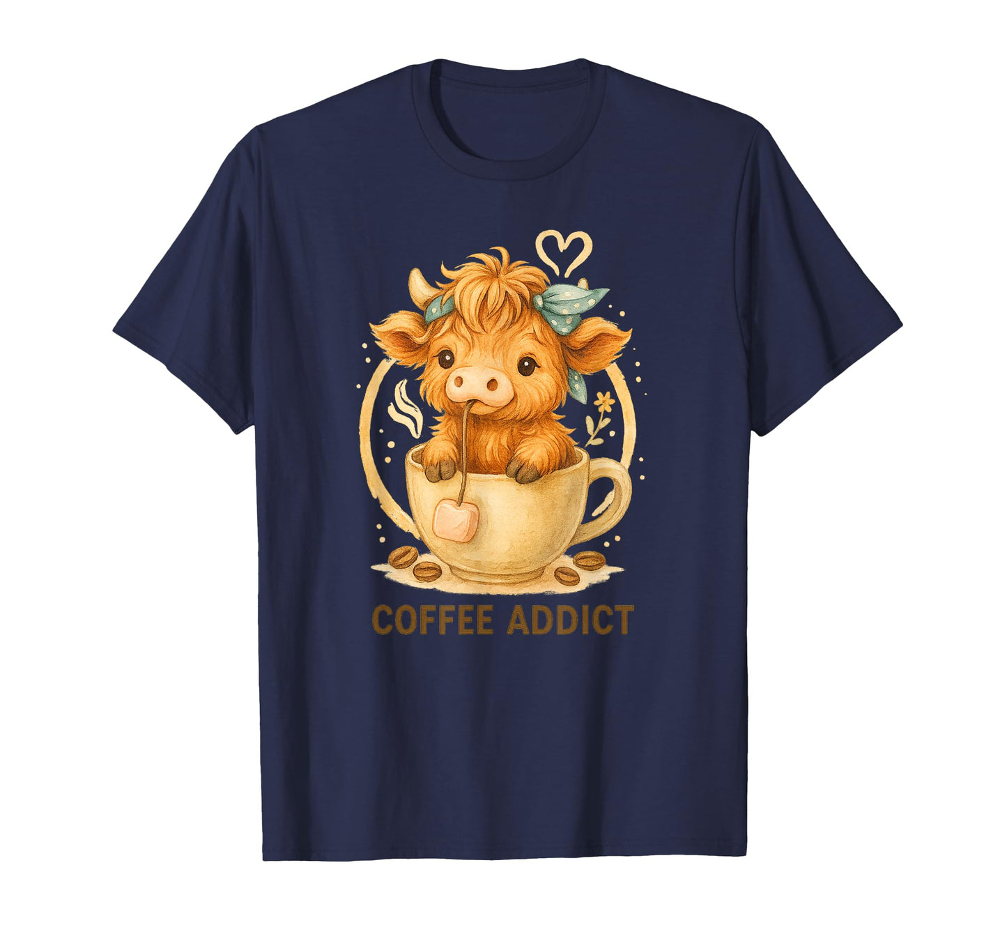 Coffee Addict Cute Highland Cow in Mug T-Shirt